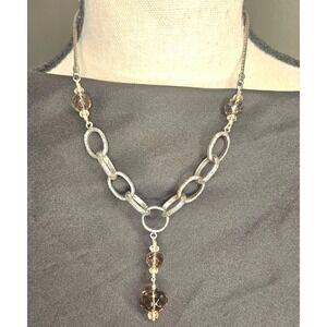 Silpada Sterling Silver Smoky Quartz Brown Beaded Chain Boho Necklace Wedding